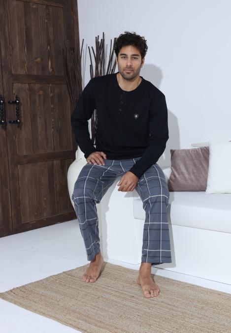 Pijama Barbati ,Maneca si Pantaloni Lungi,Culoare Negru cu Gri,Engros